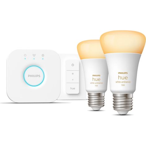 Philips Hue - White Smart LED Bulb Starter Kit - 10.5W - Pack of 2 E27 - Hue Remote Control (1/3)