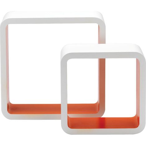 Set 2 Pièces Étagère Quadra Courbe en MDF Bicolore, Blanc/Orange, 26 X 10 X 26 Heures 20 x 10 X 20H