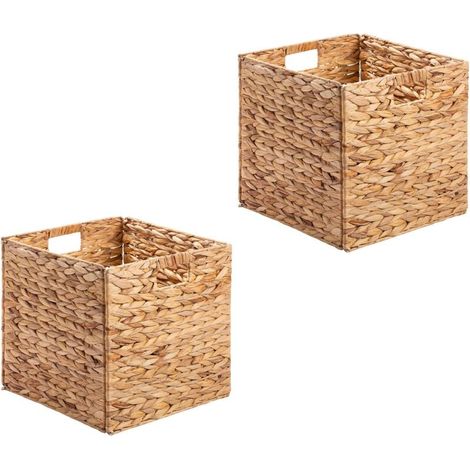 Set mit 2 faltbaren Wasserhyazinthenkörben, Aufbewahrungsbox in Naturfarbe, 32 x 32 x 32 cm (1/5)