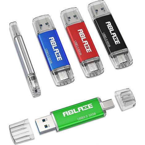 Clé USB Type C 32 Go, lot de 5, double port USB 3.0 + USB C, compatible avec iPhone 16/15, smartphones Android, ordinateurs et tablettes. (1/5)