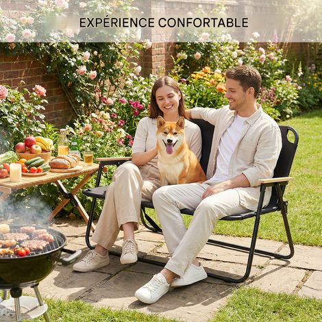 Klappbare Gartenbank 2 Sitze – Tragfähigkeit 226 kg – Leicht zu tragen – 600D Oxford-Gewebe – 110 x 44 x 71 cm – Schwarz – Geeignet für Partys im Freien, Grillen und Camping (1/3)