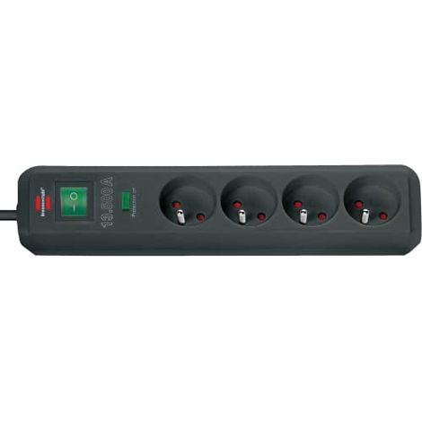 Multipresa Eco-Line di corrente con interruttore e sovratensione 13500A - 1,4m H05VV-F 3G1,5 4 prese - Nero (1/4)