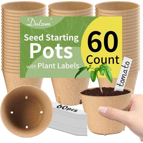 Dalzom® 60Pcs 4=2 Pots de tourbe avec étiquettes de plantes de 60Pcs, pots biodégradables pour semis avec trous de drainage (1/5)