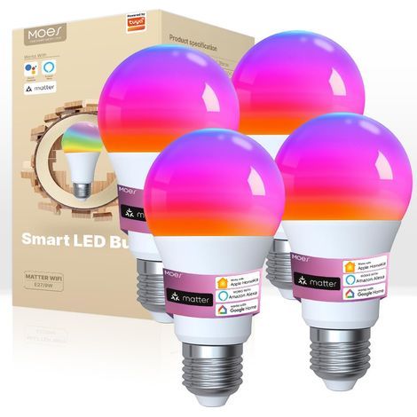Applicable Smart Bulb Ampoule Intelligente E27 Matter, Compatible avec Alexa, TUYA, Google Home, Apple Home, 9w 806LM 2700k - 6500k RGB Dimmable 16 Millions de Couleurs, 2,4 GHz WiFi 4PCS [Classe éner (1/5)