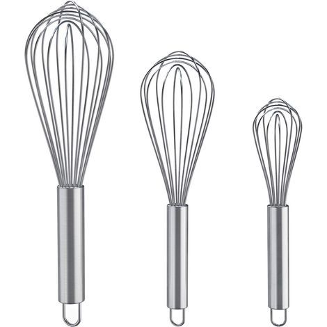 Ensemble de fouets de cuisine — Lot de 3 fouets en acier inoxydable (Idéal pour mélanger, fouetter, battre et remuer) — Fouets à fils « ballon » version améliorée — Tailles : 8 po + 10 po + 12 po (1/5)
