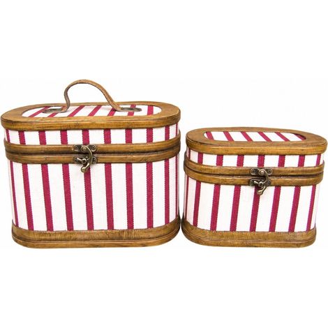 Cajas baúl ovaladas de madera a rayas rojas 23 cm, juego de 2 (1/5)