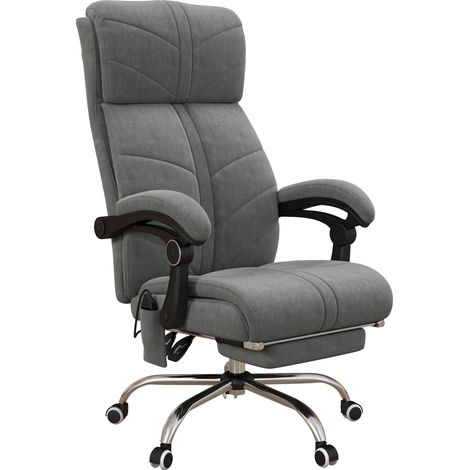 Fauteuil chaise de bureau massant chauffant inclinable avec repose-pieds intégré 5 roulettes gris (1/5)