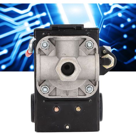 Pressostat pour compresseur d'air 90-120 PSI, 4 ports, avec déchargeur et levier marche/arrêt (1/5)