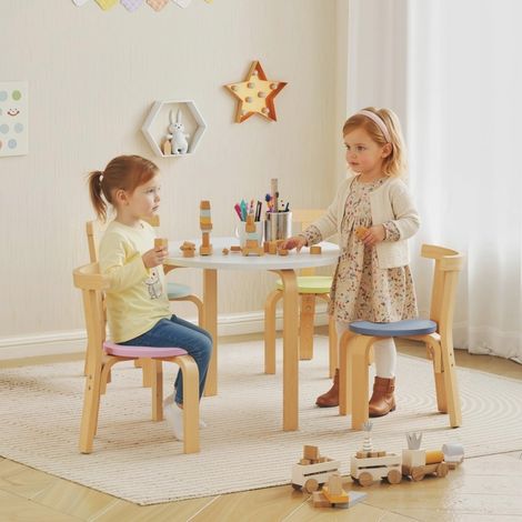 Kindertisch mit 4 Stühlen 5-teilig aus Holz Multicolor OKMYHOME (1/5)