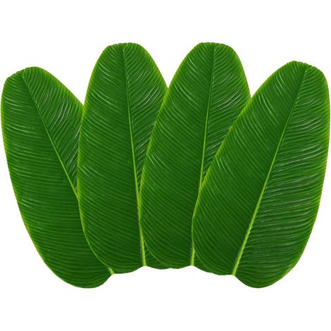 Ensemble de 4 feuilles de bananier artificielles pour fête hawaïenne (Luau) : fausses feuilles tropicales vertes en forme de palmier, dessous de verr