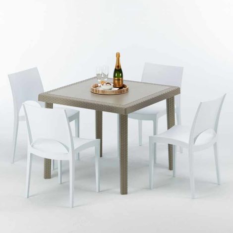 Mesa Cuadrada Beige 90x90 cm y 4 Sillas De Colores Elegance