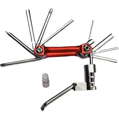 11-in-1 Fahrrad-Multitool mit Kettennieter, Sechskantschlüssel, Schlitzschraubendreher und Kreuzschlitzschraubendreher – Multifunktions-Fahrradreparaturwerkzeug, Rot (1/5)