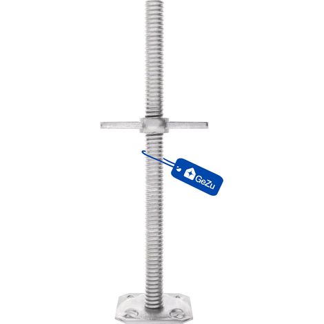 Pieds d’échafaudage réglables galvanisés à chaud 500 mm Ø38 mm – Plaques de pied robustes pour stabilité et sécurité – GeZu Impex
