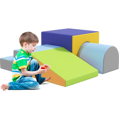Lot de 4 blocs de motricité souples pour grimper et toboggan, housses en similicuir, pour enfants de 1 à 3 ans, multicolores (1/5)