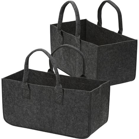 Randaco Bolsas de fieltro para leña, paquete de 2, 50 x 25 x 25 cm, gris oscuro, bolsa para leña, cesta de fieltro plegable, cesta para leña, bolsa de la compra (1/5)