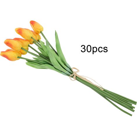 30 Tulipes Réalistes Touchables Fleurs Artificielles Décoration Mariage Maison Cadeau Couleur Coucher de Soleil Lot (1/5)