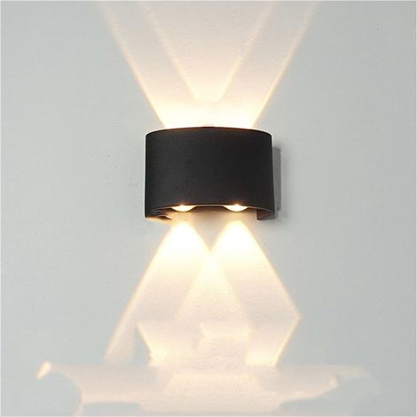 Lot de 2 appliques murales LED créatives en plastique noir 4W, lumière chaude 3000K à éclairage haut et bas, luminaire décoratif pour chambre, salon, couloir, éclairage d'intérieur à ambiance douce (1/5)