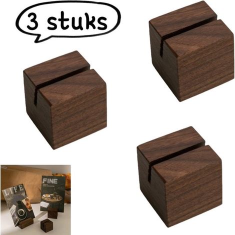 Juego de 3 piezas: tarjetero, de calendario de madera de nogal, de de madera maciza postales de visita, 5,5 x 2,5 x 1 cm, Color de madera (1/5)