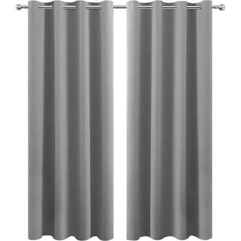 [Double Rideau Noir Total] Rideau Thermique Insulé Sans Perçage Grey 132x213cm Polyester (1/5)