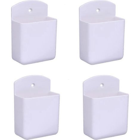 Lot de 4 supports muraux blancs pour télécommandes, boîte de rangement pour appareils multimédias, idéale pour la maison, le bureau, la chambre ou le salon. Boîte de rangement autocollante. (1/5)