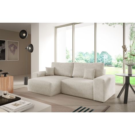 Ecksofa Schlafsofa Sofa ARONA XS in Stoff Centaur Creme Ottomane Links