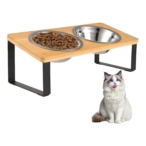 Raised Cat Bowl with Stand Mat, Stainless Steel Feeders and Drinkers, Raised Dog Bowl Holder Inclines 15°, Cat Bowls for Food and Water (1/5)