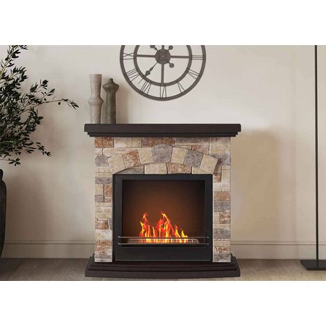 Dmora - Chimenea de bioetanol Dstrizzol, Chimenea ecológica, Hogar sin humo, Calefactor de etanol, Made in Italy, 93x28 h85 cm, Beige (1/3)