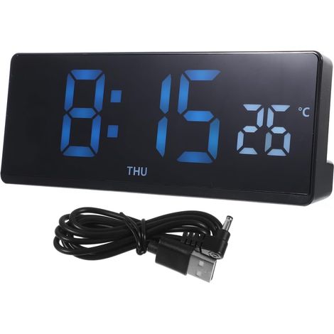 Horloge Numérique LED Multifonction avec Thermomètre Et Compte À Rebours Affichage Date Et Température Éclairage Réglable Horloge Digitale Suspendue Ou À Poser Design Noir Compact 6.89X2.6 (1/5)
