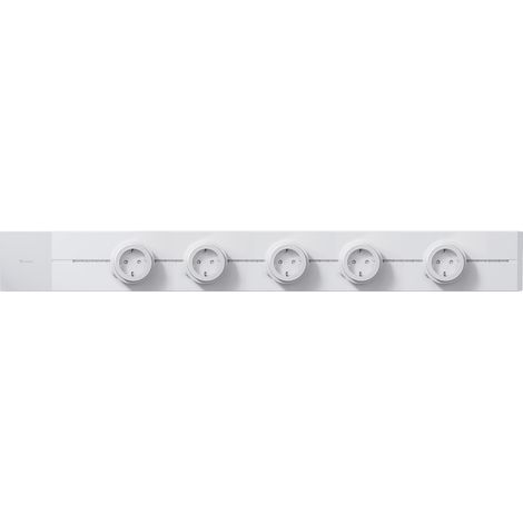 GONEO Multiprise Murale Blanc, Rail de prise électrique amovible 75cm et 5 Adaptateurs 230VAC 3680W 16A (1/5)