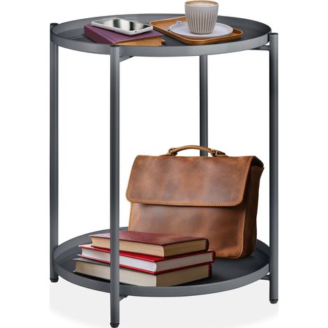 Table d'appoint en acier 2 niveaux style industriel gris foncé (1/5)