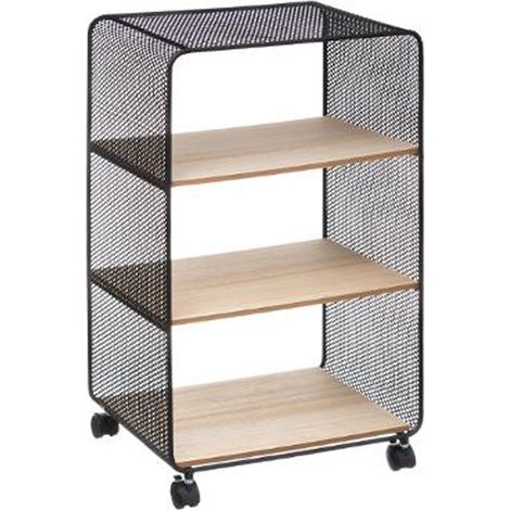 Etagère en métal noir et bois naturel - L.43 x P.28 x H. 73 cm -PEGANE-