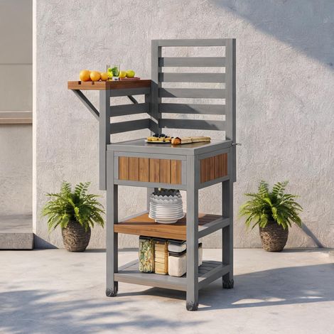 Coffre de jardin en bois massif avec plan de travail inox (1/5)