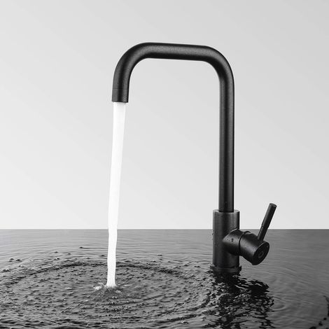 Robinet de cuisine noir en acier inoxydable brossé 304, pivotant à 360°, avec douchette amovible résistante au calcaire. (1/3)