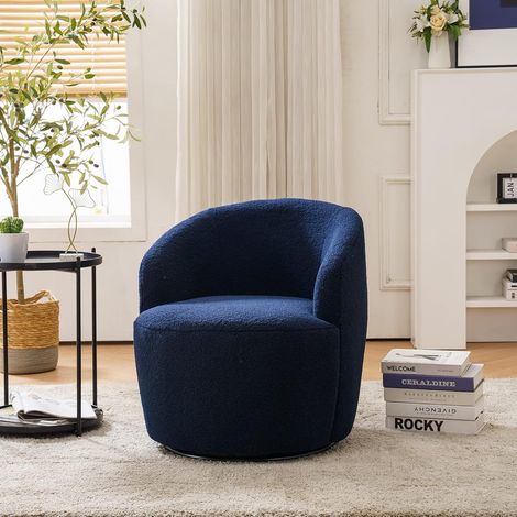 Swivel barrel chair in Teddy fabric with black powder coating and metal ring (dark blue) (1/5)