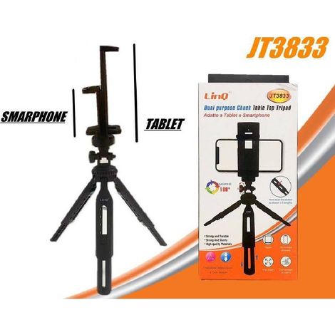 TRADE SHOP - Treppiedi Staffa Supporto Tavolo Con Mandrino 2in1 Per Tablet Smartphone Jt3833 -