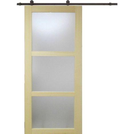 Puerta corredera de madera Ayous con cristal H204 x L93 cm, riel con ruedas para GD MENUISERIES