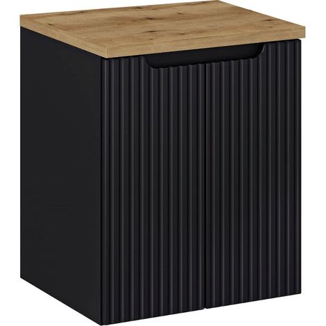 Waschtisch-Unterschrank 50cm, in schwarz mit Eiche, NEWPORT-56-BLACK (1/5)
