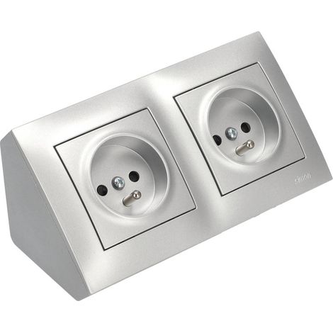 Prise d'angle 2x 2P+T argent 220V 16A Simon 54