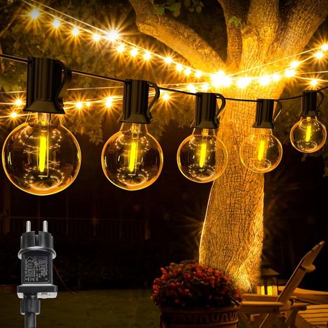Guirlande Guinguette Exterieur 10M, 11 G40 LED Ampoules, Guirlande Lumineuse Exterieure IP44 Imperméable avec Prise, Basse Tension 24V Dimmable, Temporisé - Blanc Chaud pour Jardin, Terrasse,Mariage (1/5)
