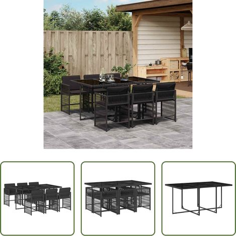 vidaXL Table de jardin - Ensemble à manger de jardin coussins 7pcs Noir Résine tressée (1/5)