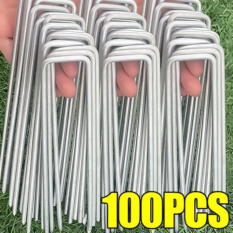 100/10 pièces Agrafes de jardin robustes en forme de U, piquets de clôture, clous galvanisés pour aménagement paysager, maintiennent les piquets de gazon au sol (1/5)