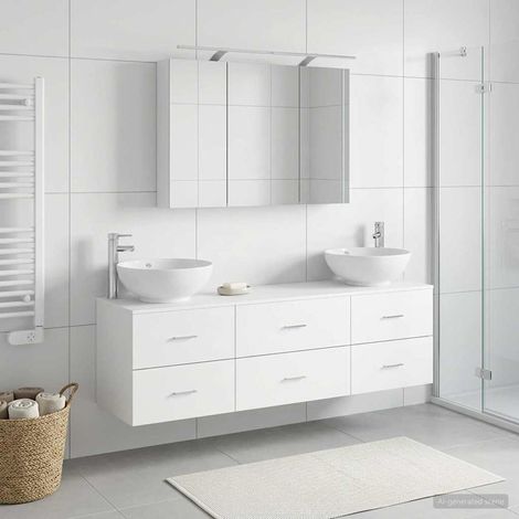 vidaXL Bathroom Furniture Set 4 pcs White Engineered Wood and Glass (1/5)