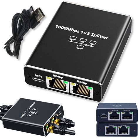 Répartiteur Ethernet 3 ports RJ45 1x3, débit Internet 1000 Mbps (1/5)