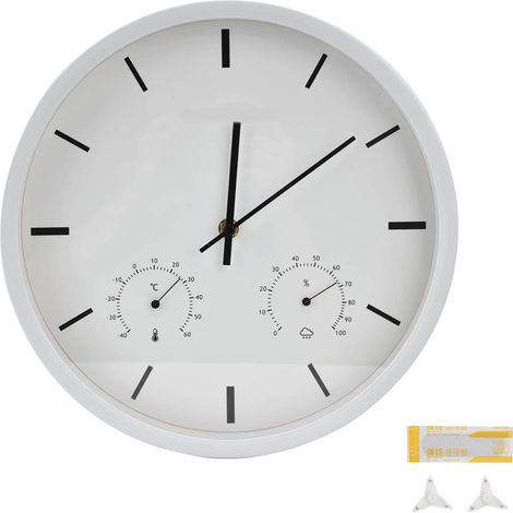 Horloge murale design nordique avec thermomètre et hygromètre multifonction pour maison, blanche (1/5)