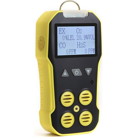 Détecteur de gaz 4 en 1 (O2+H2S+CO+LIE) écran LCD 2 pouces, détection de gaz nocifs et fuites, alarme sonore lumineuse vibrations