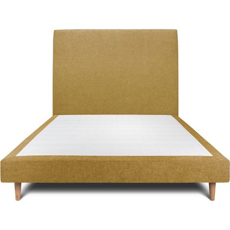 Lit 135x190cm avec tête de lit tapissier tissu et sommier tapissier jaune - Hauteur totale : 29cm (1/5)