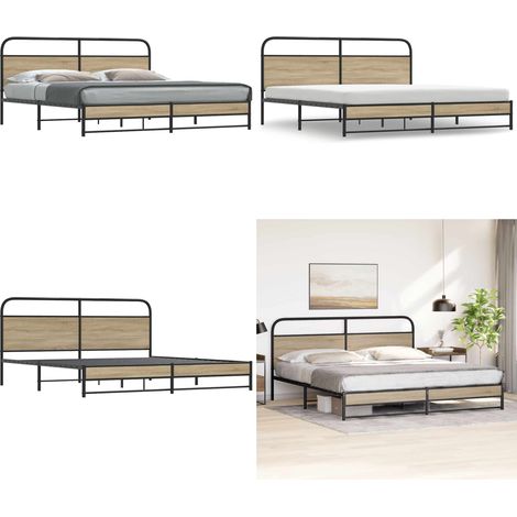 vidaXL Metallbett ohne Matratze Räuchereiche 180x200 cm