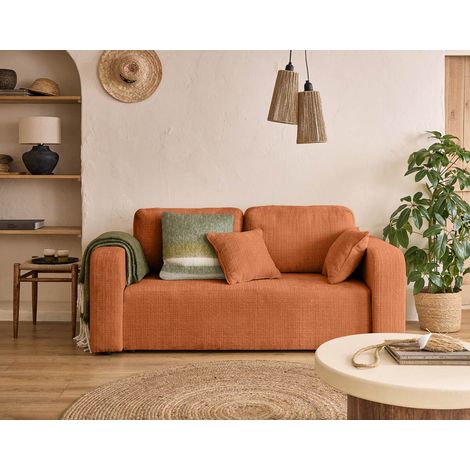 Bestmobilier – Canapé droit 2 places en velours texturé – Couleurs tendance – Coussins déhoussables – Design compact pour petits espaces
