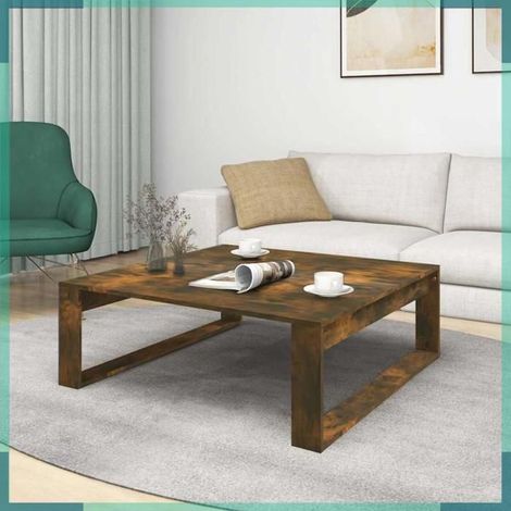 815999 Table basse Chêne fumé 100x100x35 cm Bois d'ingénierie (1/5)
