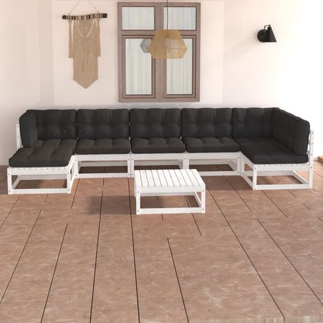 Salon de jardin 8 pcs Ensemble Table et Chaise de Jardin - avec coussins Bois de pin massif BV290581 - BonneVie (1/5)